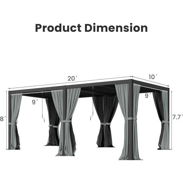 RoyalCraft 10'x20' Adjustable Louvered Pergola, Heavy-Duty Aluminum Outdoor Pergola, Metal Hardtop Pergola with Adjustable Roof for Patio, Deck, Garden, Yard, Black
