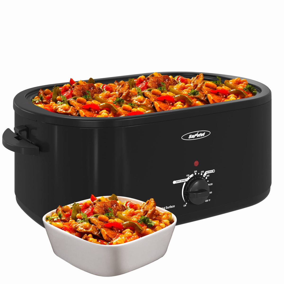 Royalcraft 26 Quart Electric Turkey Roaster Oven with Visible & Self-Basting Lid, Stainless Steel,Black