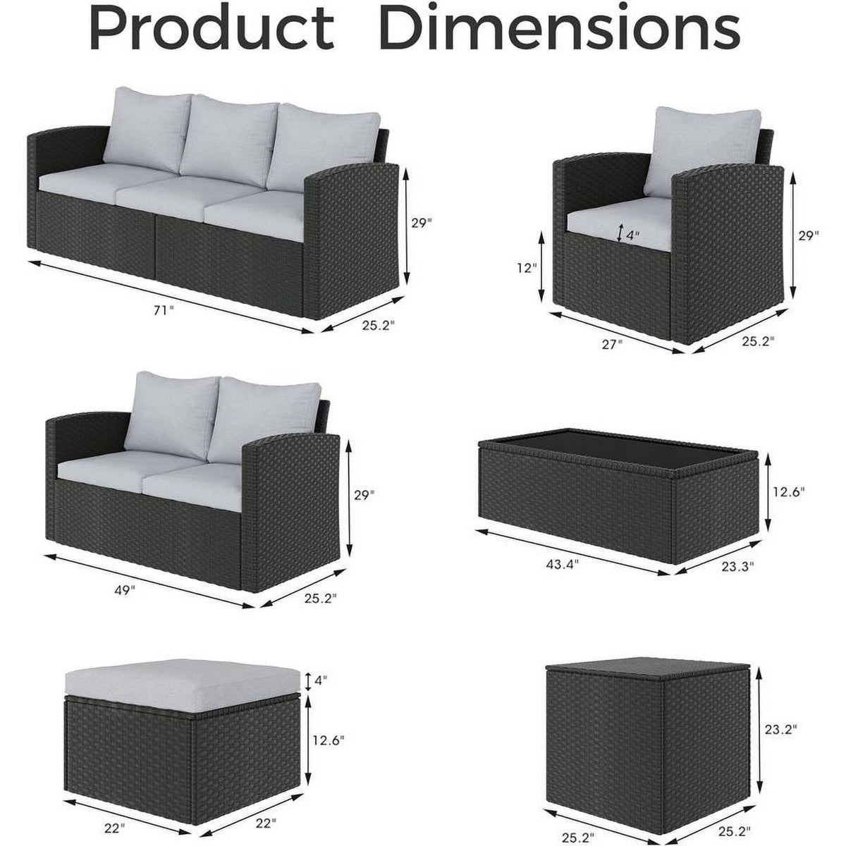 Royalcraft 9 Pieces Patio Furniture Sets, All-Weather Outdoor Sectional Sofa Wicker Rattan Couch Modern Conversation Set with Storage Box, Coffee Table and Grey Cushion