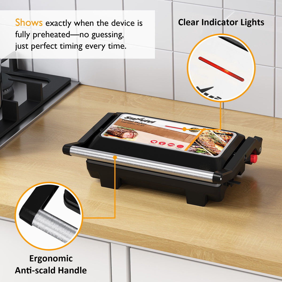 Royalcraft 1000W Portable Panini Press Sandwich Maker