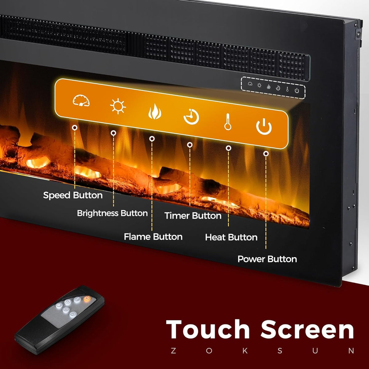 60 inches Electric Fireplace, Recessed and Wall Mounted Fireplace, Adjustable 20 Flame Colors and 5 Speeds, Remote Control & Touch Screen with Timer, Linear Fireplace W/Thermostat, Black