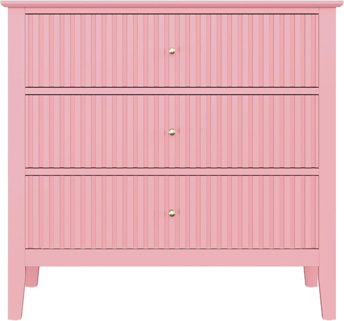 Mayincolor Fluted 32ch Wide Nightstand for Bedroom, Large Pink Nightstand with 3 Drawer, Modern End Table, Wood Beside Table for Home and Office