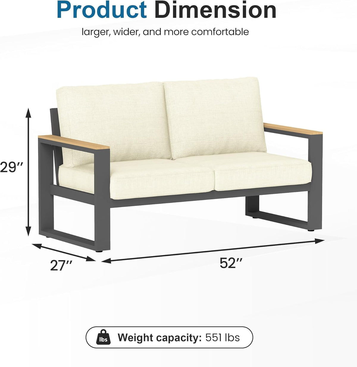 RoyalCraft Aluminum Outdoor Loveseat, All-Weather Metal Patio Furniture Sofa, Patio Sofa Chair for Porch Backyard Garden, Beige