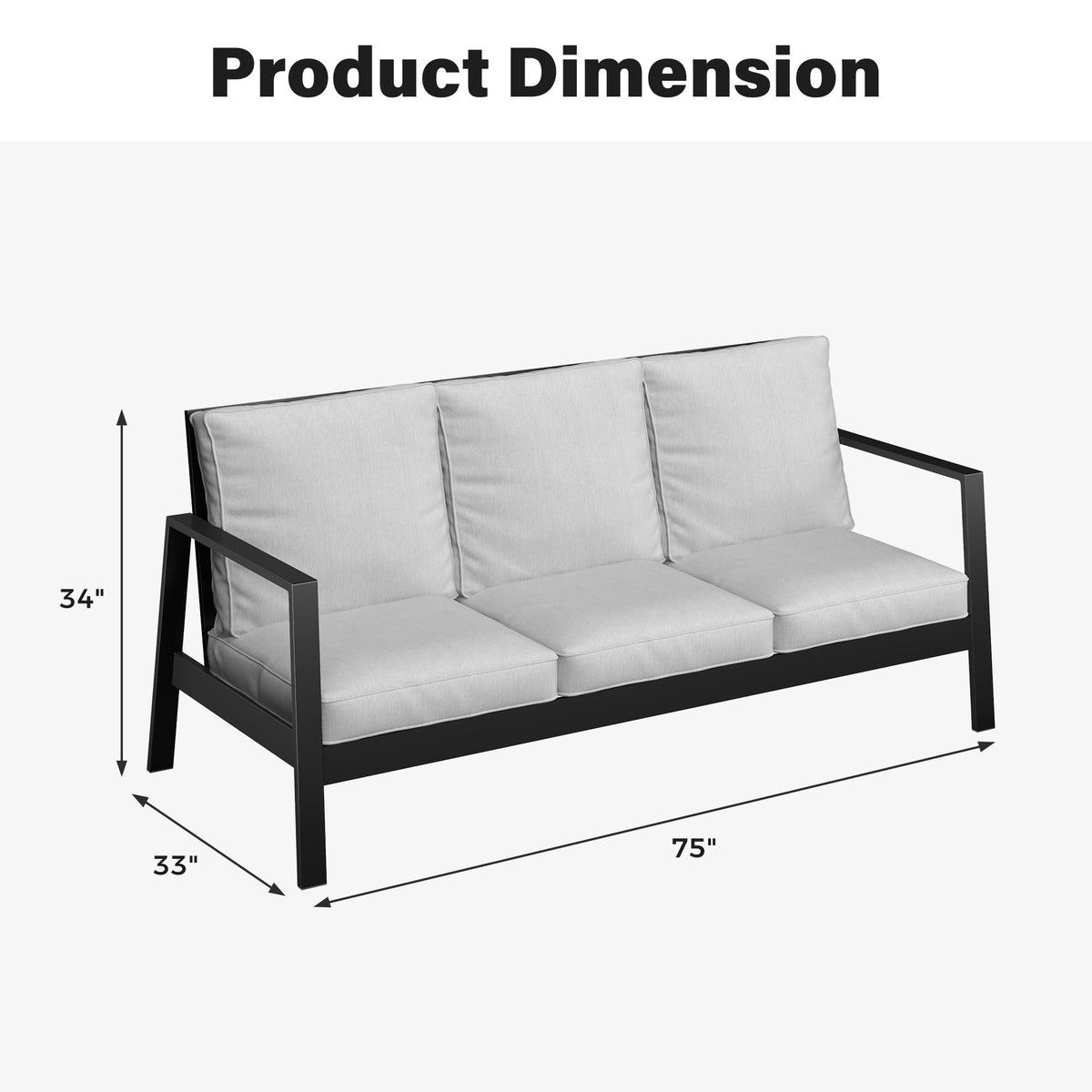 RoyalCraft Aluminum Outdoor Patio Sofa, Water-Resistant Metal 3-Seat Couch with Thick Cushions, Patio Conversation Sofa Couch for Deck Garden Poolside, Grey