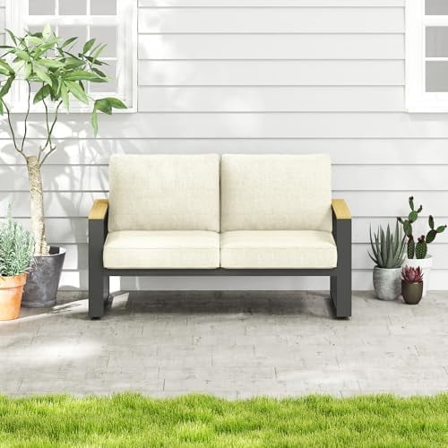 Mayincolor Outdoor Patio Chairs Set of 2, Aluminum Patio Sofa with Upgraded Cushions, All-Weather Outdoor Single Chair for Pool Garden Porch Backyard, Beige