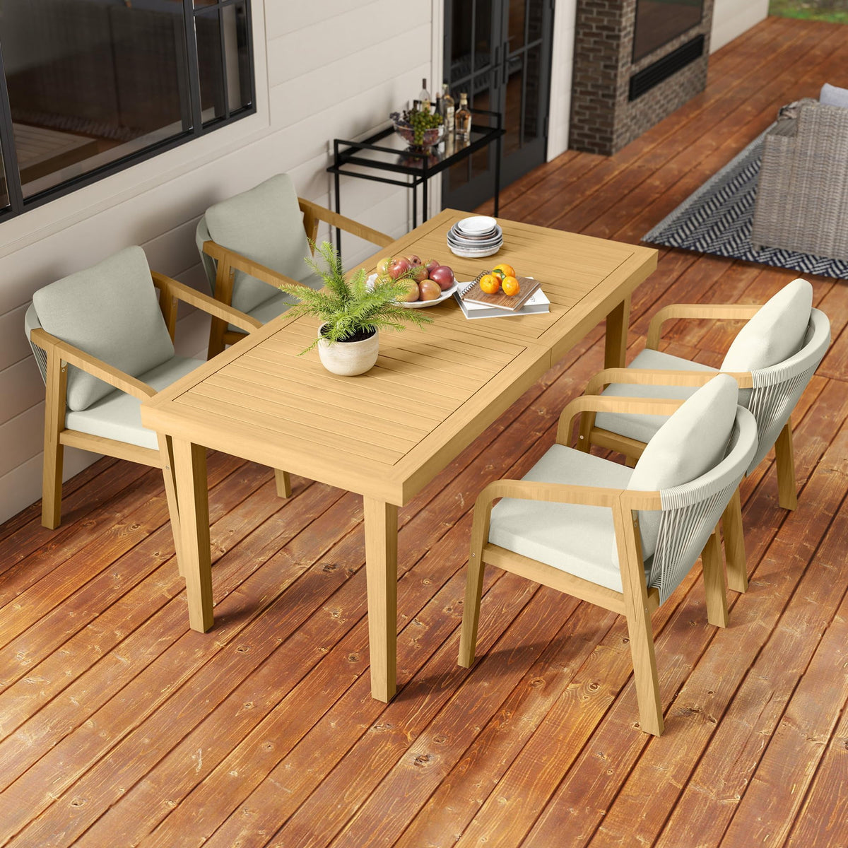 RoyalCraft Acacia Patio Dining Set 5 Pieces, Patio Dining Table and Chairs Set, Modern Outdoor Dining Furniture Set for Lawn Backyard Garden Deck, Beige