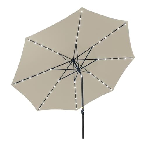 Mayincolor Large Outdoor Patio Umbrella with Solar Lights, Patio Table Umbrella with Push Button Tilt/Crank, 13 ft Outdoor Umbrella for Backyard, Pool, Deck, Market, Khaki