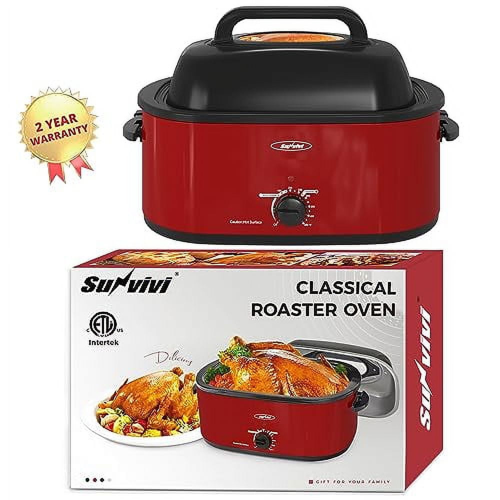 Royalcraft 26 Quart Electric Turkey Roaster Oven with Visible & Self-Basting Lid, Stainless Steel,Black