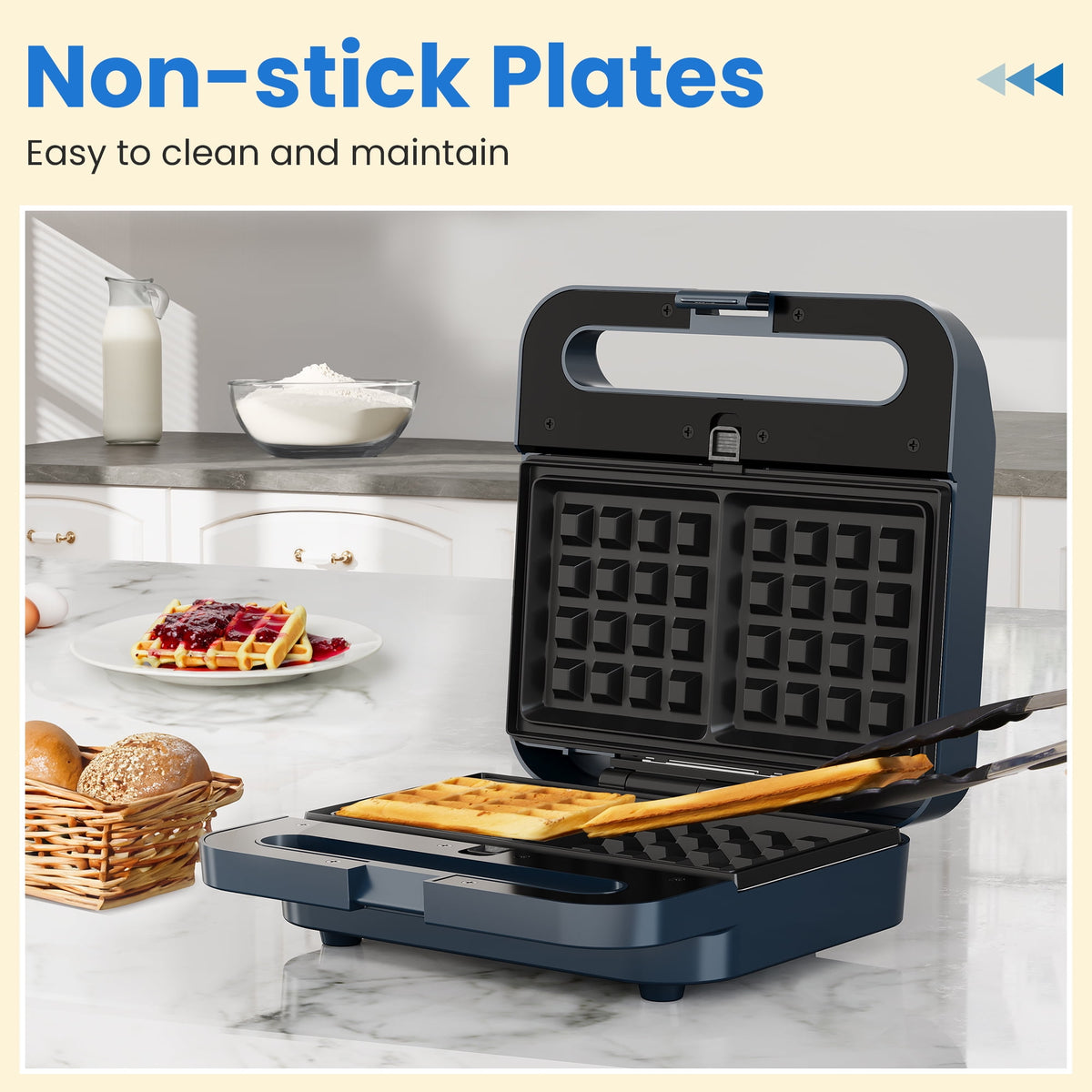 Royalcraft 3-in-1 Electric Sandwich Maker Waffle Grill Panini Press 1000W Non-Stick Removable Plates Blue