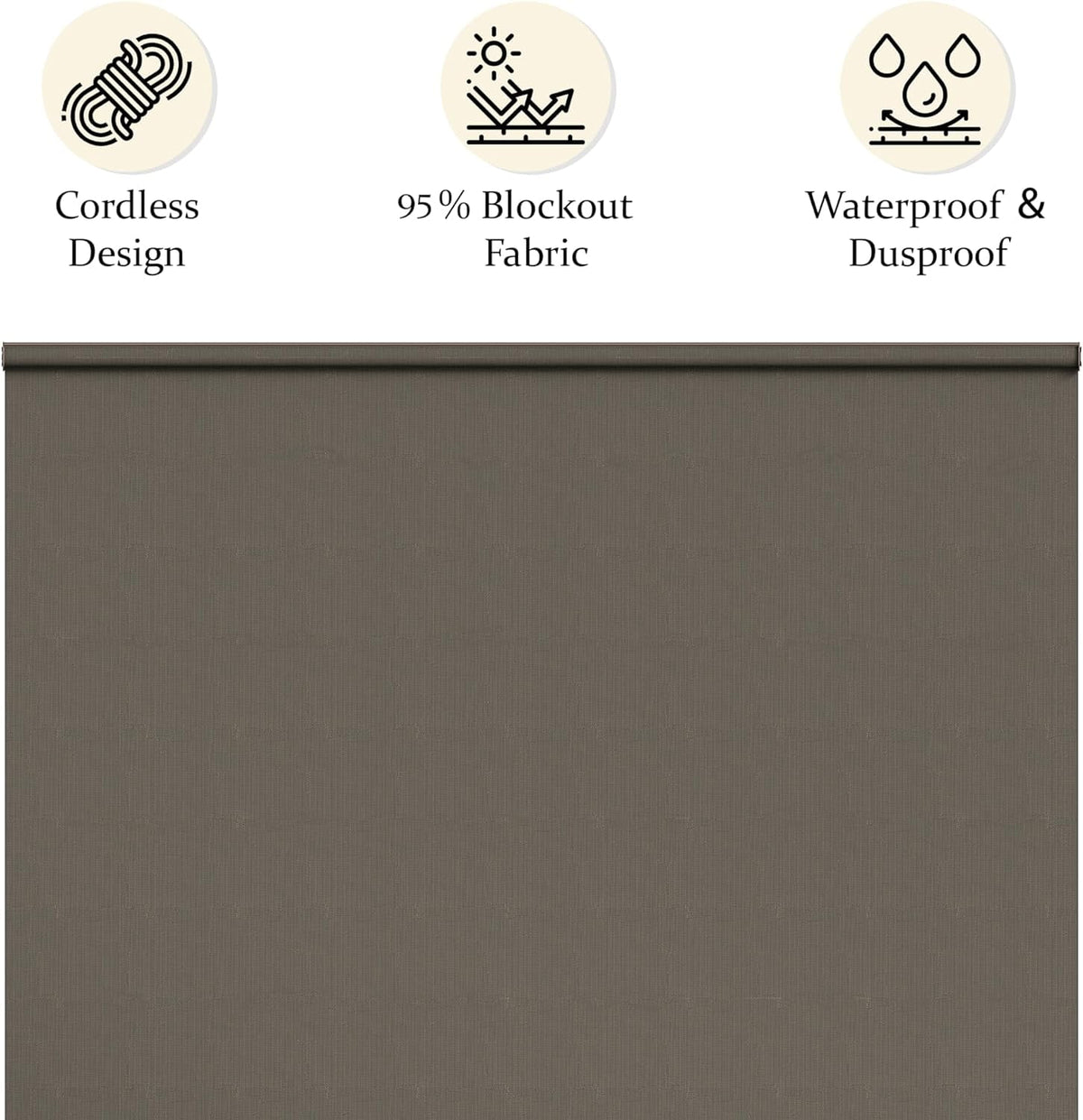 Royalcraft Cordless Outdoor Roller Sun Shade with Pole，6'Wx8'H 420GSM 95% Blockout Waterproof Outdoor Blinds Roll Up for Gazebo Porch, Deck, Pergola,Brown