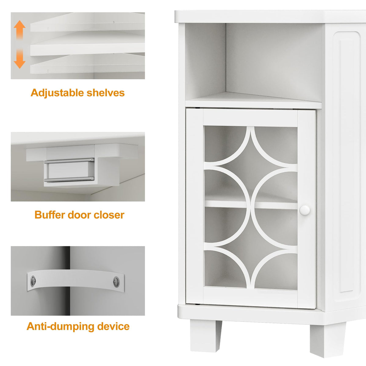 CozyHome Corner TV Stands, Wood Media Console Table with Adjustable Shelves & Acrylic Doors, Modern Entertainment Center for TVs up to 55'', Corner Cabinet for Living Room, Bedroom, White