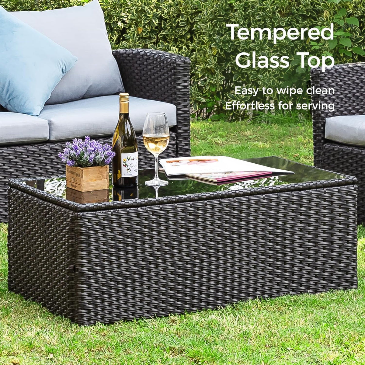 Royalcraft 9 Pieces Patio Furniture Sets, All-Weather Outdoor Sectional Sofa Wicker Rattan Couch Modern Conversation Set with Storage Box, Coffee Table and Grey Cushion
