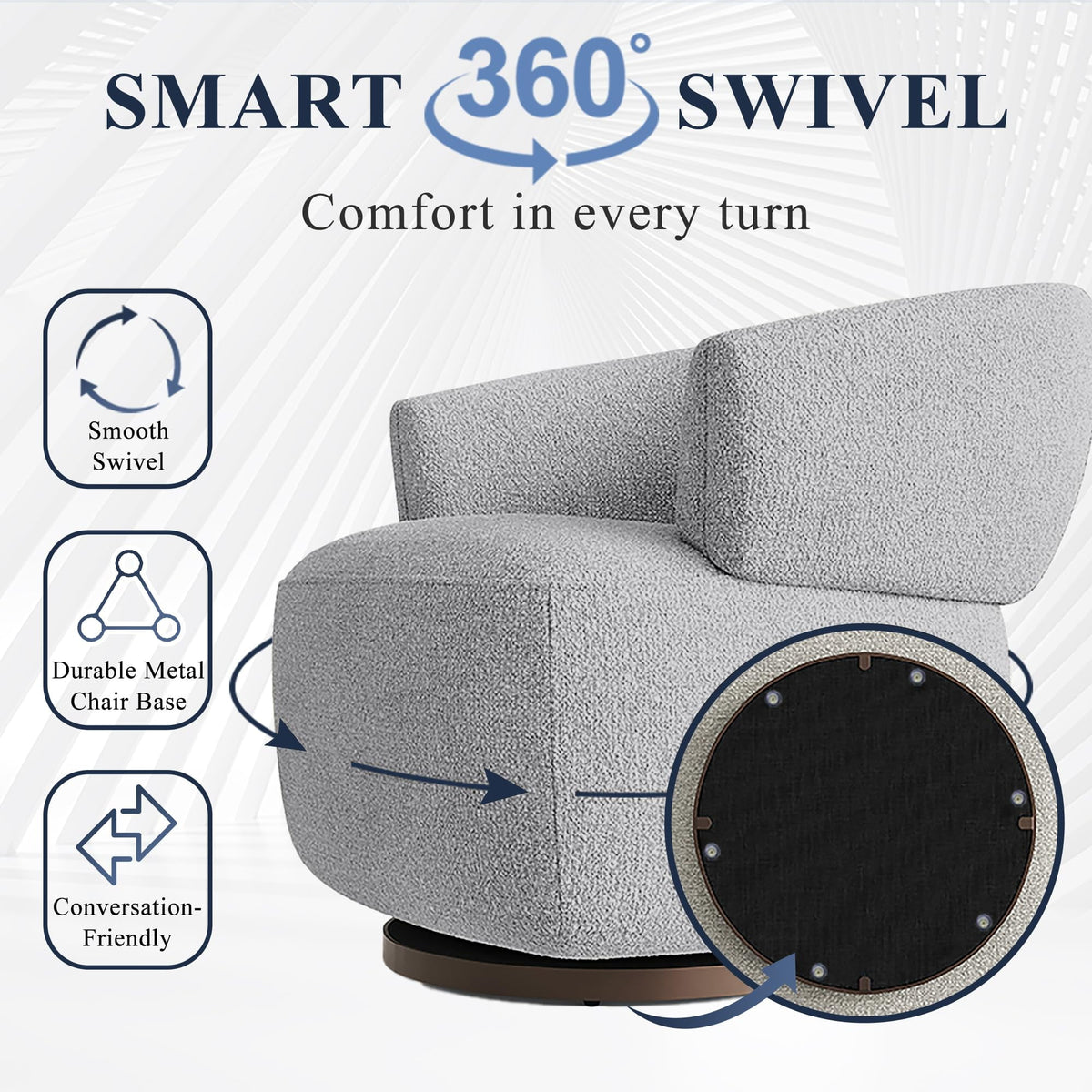 Superjoe Swivel Accent Chair, Fully Assembled Round Barrel Chairs, Oversized Upholstered Armchair with 360-Degree Base, Modern Club Chair for Living Room, Bedroom, Office, Grey