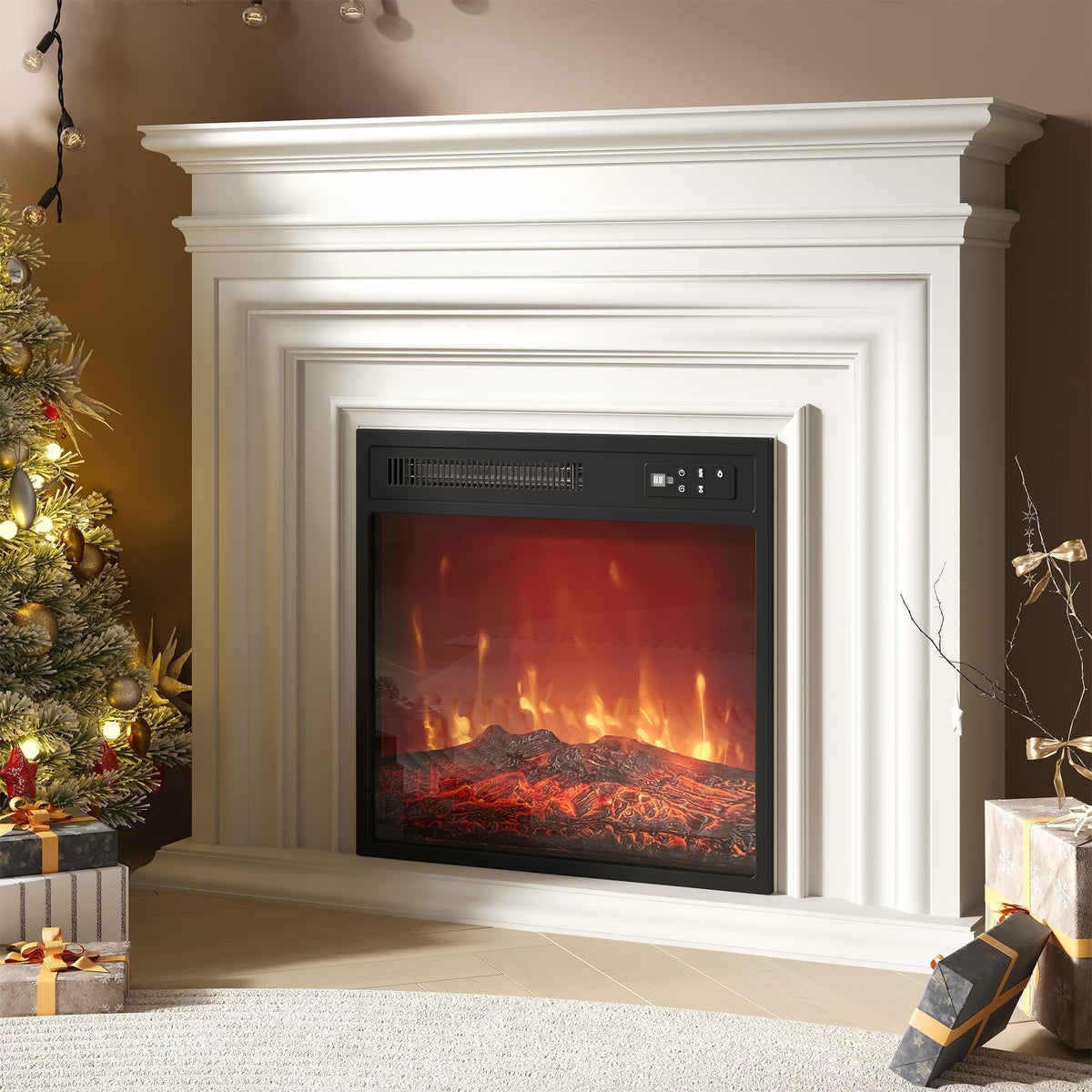 CozyHome 18'' Electric Fireplace Insert with Remote Control, Recessed Fireplace Heater with Adjustable Temperature & Flame Brightness, Small Heater with 8H Timer & Low Noise, 110V/1500W, Black