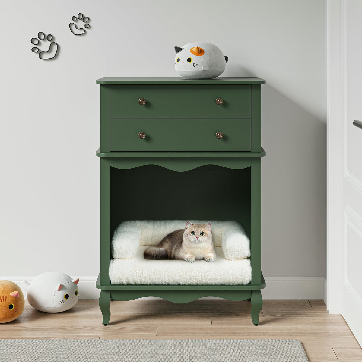 CozyHome 2 Drawer Dresser with Open Space, Dresser Chest of Drawer for Bedroom, Multifunctional Tall Dresser, Wood Storage Chest of Drawers Storage Cabinet for Living Room, Entryway, Hallway, Green