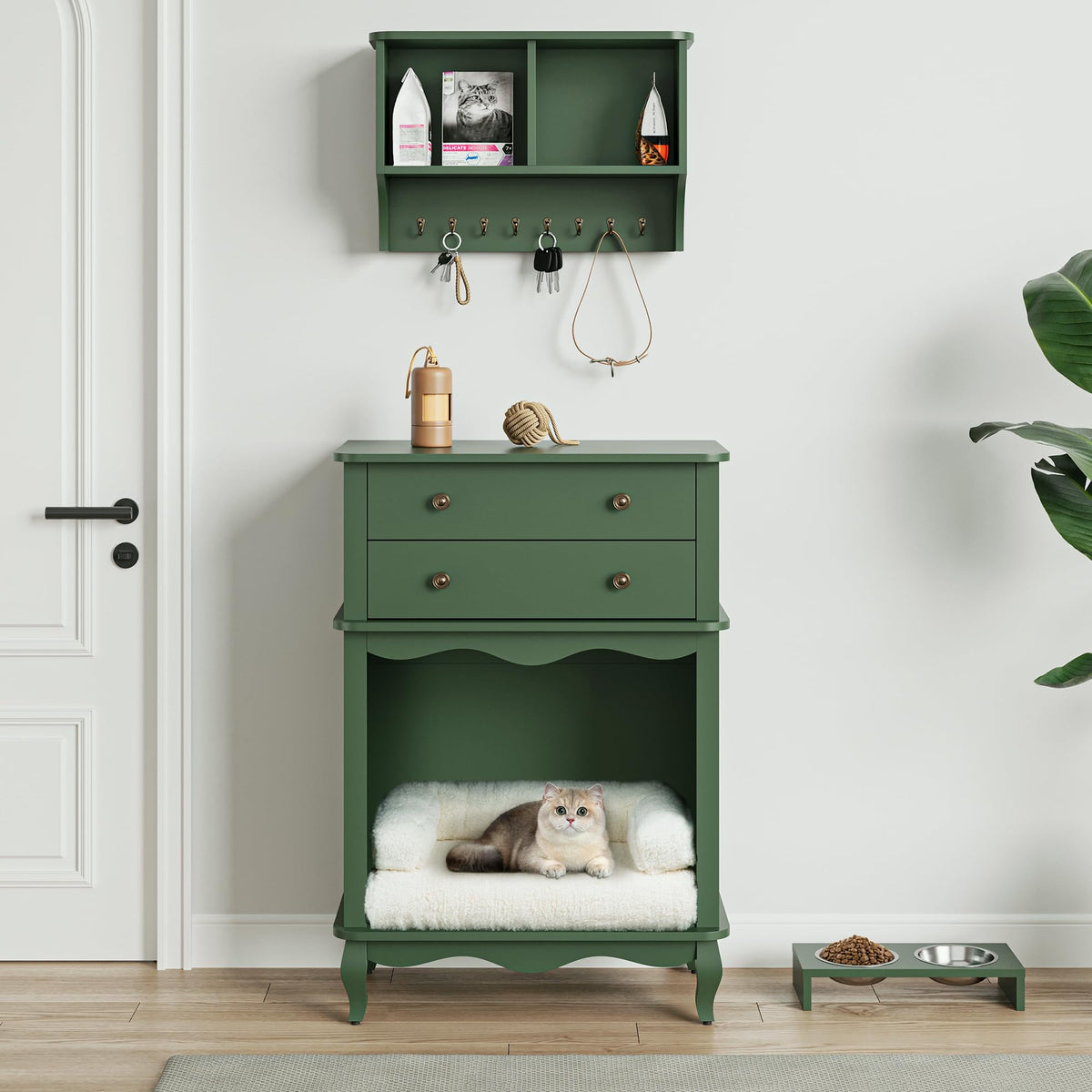 CozyHome 2 Drawer Dresser with Wall Mount Shelves, Dresser Chest of Drawer for Bedroom, Multifunctional Tall Dresser, Wood Storage Chest of Drawers Storage Cabinet for Living Room, Entryway, Green