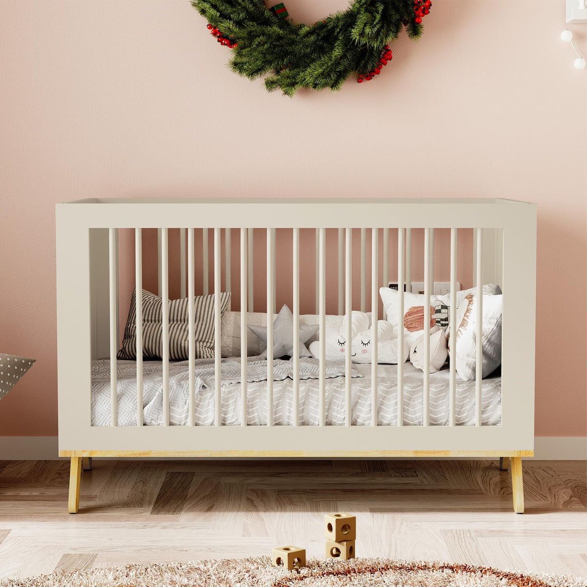 CozyHome 4-in-1 Convertible Crib, Wooden Baby Crib Bed, Crib Converts to Toddler Bed Daybed and Desk, Baby Furniture, Grey