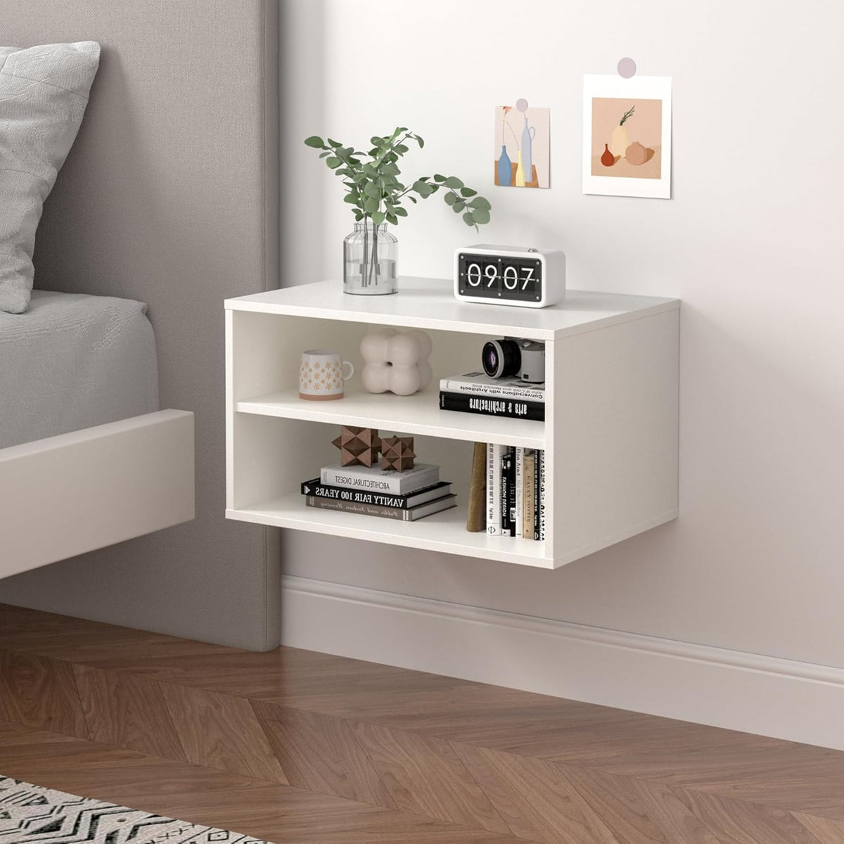 CozyHome Cube Storage Organizer, 2 Tiers Stackable Bookcase with Adjustable Shelf, White Single Cube Shelf, Modular Storage System, Wooden Display Shelf for Living Room, Bedroom, Apartment, Dorm