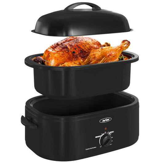 Electric Roaster,20 Quart Roasting Oven with Self-Basting Lid Removable Pan,Turkey Roaster Oven with 150 to 450F Temperature Control Cool-Touch Handles,Black