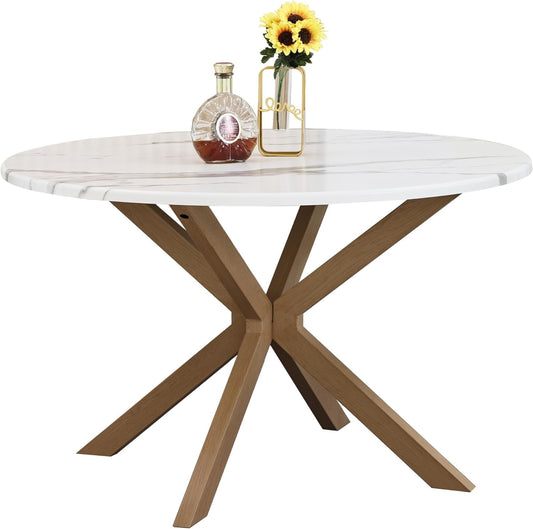 CozyHome  Mid Century Modern Table for 4-6 Person, 47" Round Dining Table for Home，White