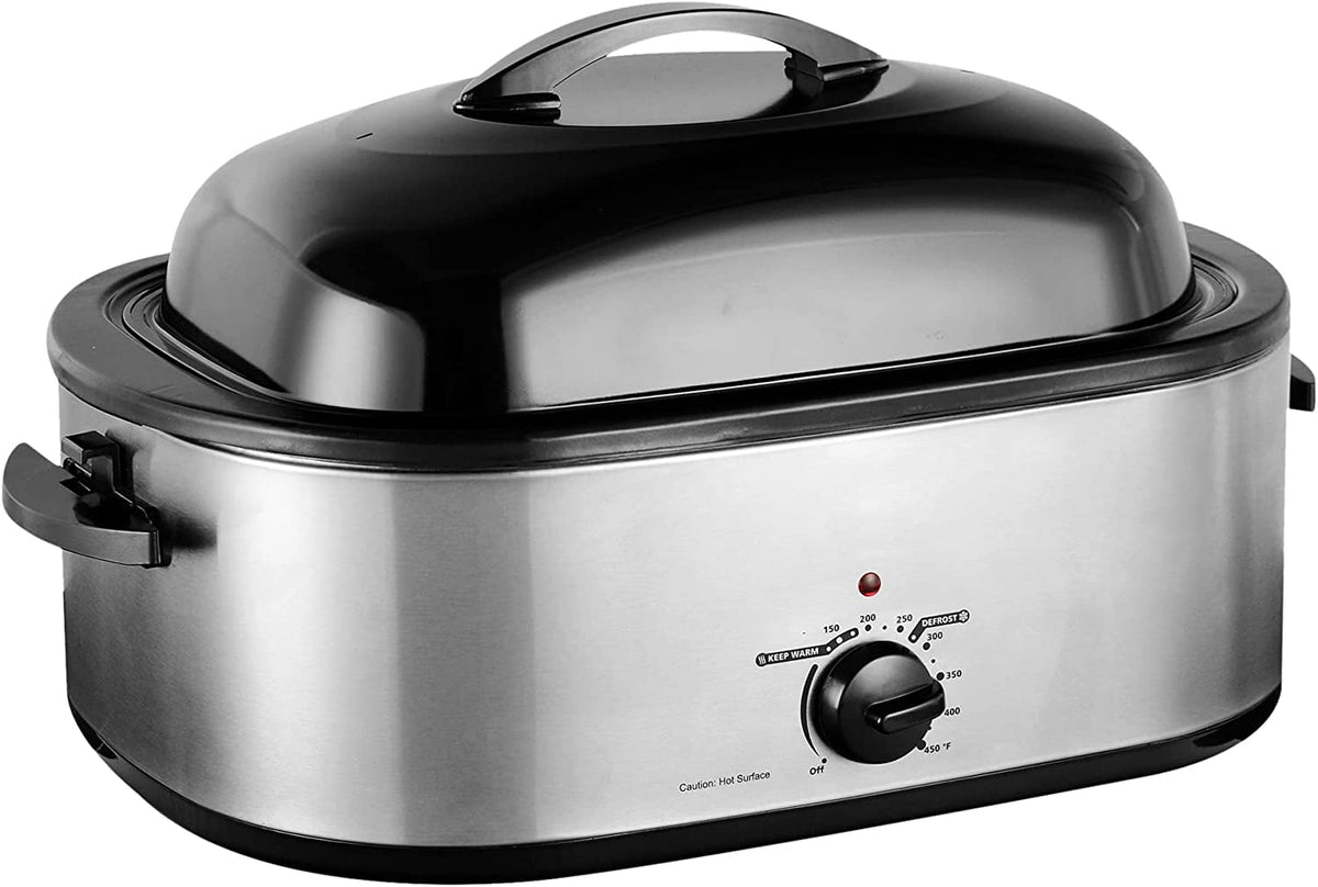 Royalcraft 26 Quart Electric Turkey Roaster Oven with Visible & Self-Basting Lid, Stainless Steel