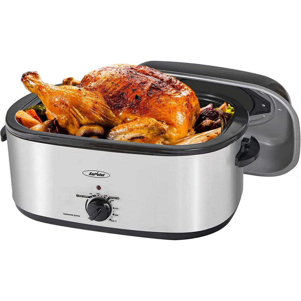 Royalcraft 26 Quart Electric Turkey Roaster Oven with Visible & Self-Basting Lid, Stainless Steel