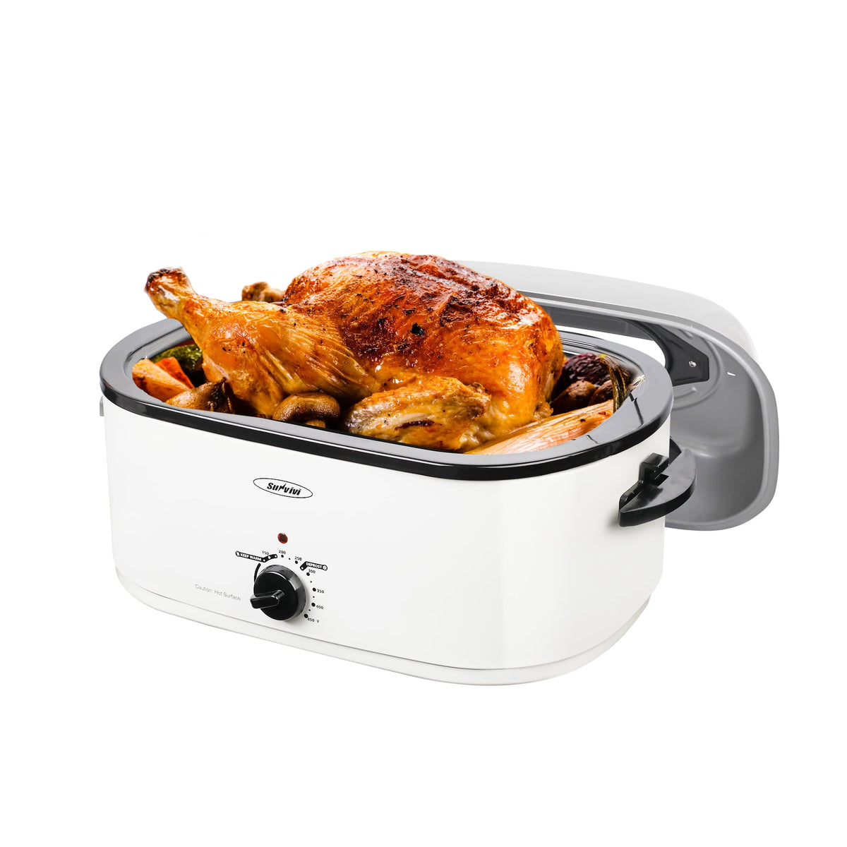 RoyalCraft 24 Quart Electric Roaster Oven with Visible & Self-Basting Lid, Stainless Steel, Silver