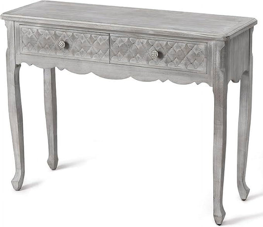RoyalCraft 42" Console Table with Carved Drawers, Farmhouse Wood Entryway Table, Small Sofa Table for Living Room, Entryway Table with Storage, Foyer Table for Hallway, Front Door, Gray