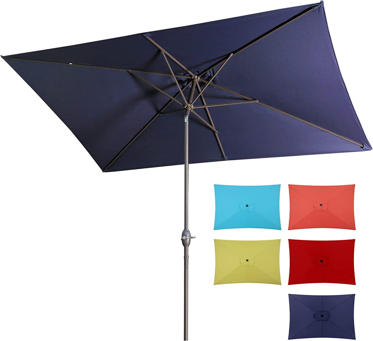 RoyalCraft 6.5 x 10 Ft Rectangular Patio Umbrella Aluminum Pole, Outdoor Table Market Umbrella with Crank, 6 Steel Ribs, Polyester Canopy, Light Blue