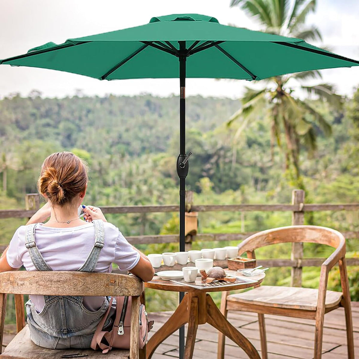 RoyalCraft 7.5 Ft Patio Umbrella Outdoor Market Table Umbrella Luxury Aluminum Pole Umbrella with Push Button Tilt and Crank, 6 Ribs, Polyester Canopy, Black