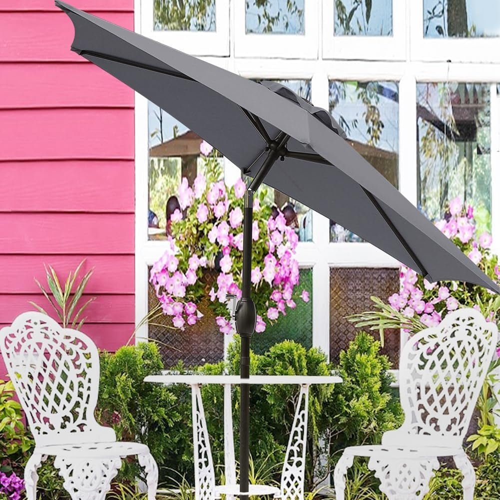 RoyalCraft 7.5 Ft Patio Umbrella Outdoor Market Table Umbrella Luxury Aluminum Pole Umbrella with Push Button Tilt and Crank, 6 Ribs, Polyester Canopy, Black