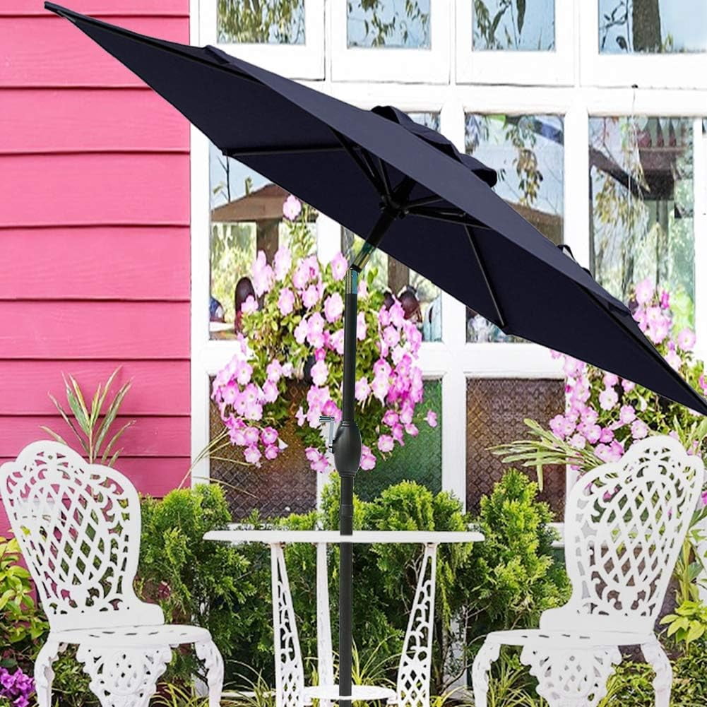 RoyalCraft 7.5 Ft Patio Umbrella Outdoor Market Table Umbrella Luxury Aluminum Pole Umbrella with Push Button Tilt and Crank, 6 Ribs, Polyester Canopy, Black