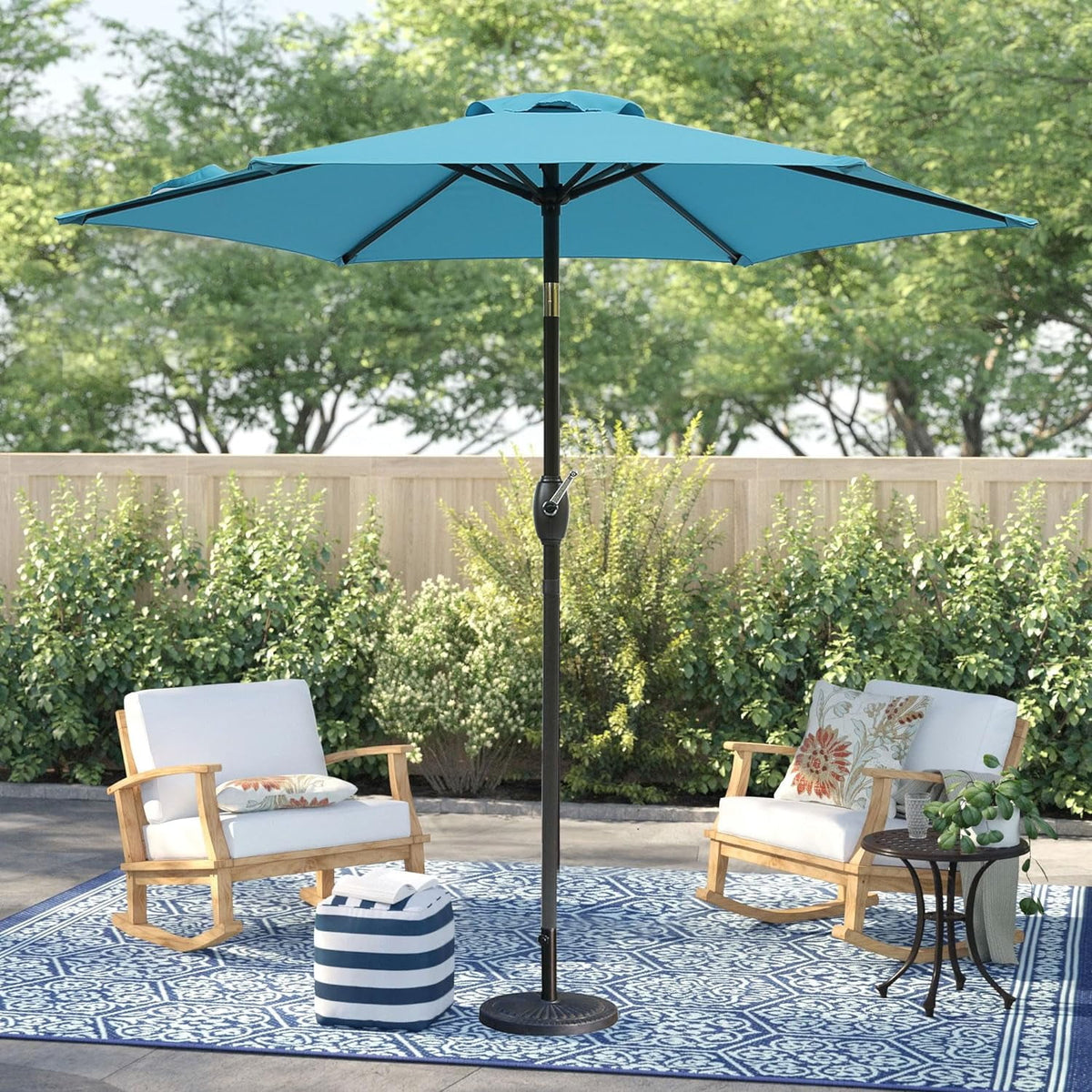 RoyalCraft 7.5 Ft Patio Umbrella Outdoor Market Table Umbrella Luxury Aluminum Pole Umbrella with Push Button Tilt and Crank, 6 Ribs, Polyester Canopy, Black