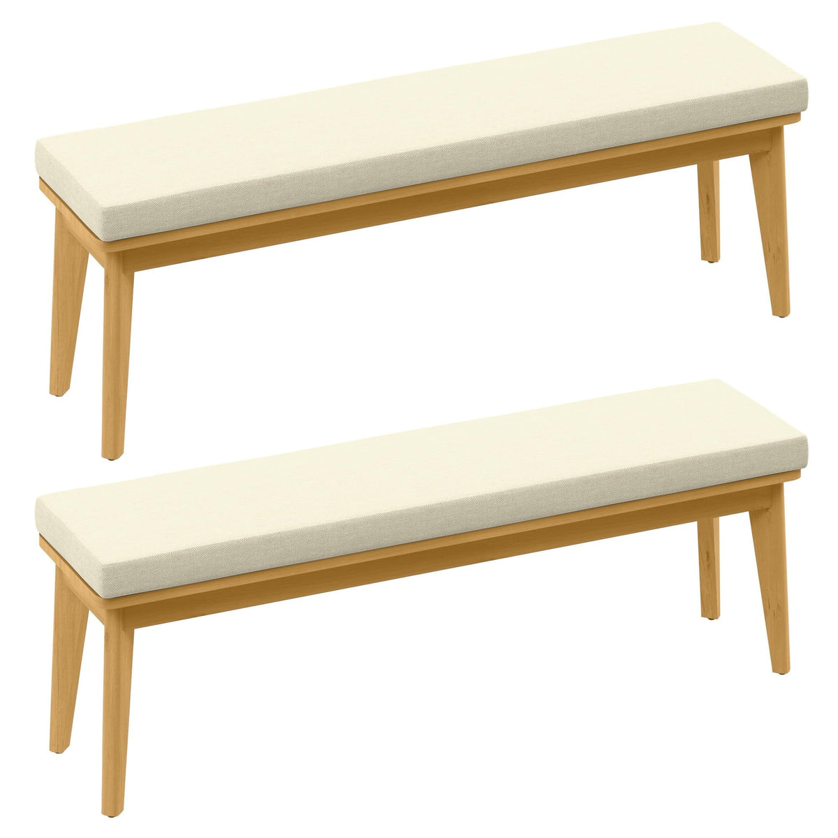 RoyalCraft Acacia Patio Bench Set of 2, Upholstered Bench with Thick Cushion, Modern Wood Outdoor Dining Bench for Porch, Backyard, Garden, Indoor, Beige