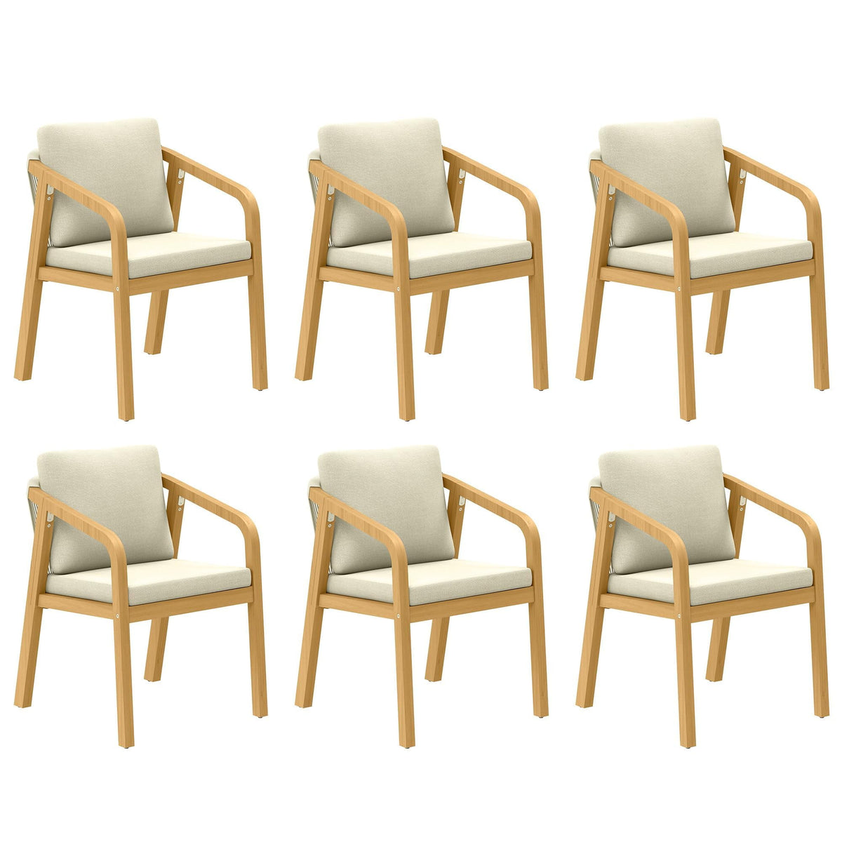 RoyalCraft Acacia Patio Dining Chairs Set of 6, Outdoor Wood Dining Chairs with Thick Cushions, Modern Patio Chairs with Woven Rope Backrest for Porch, Backyard, Garden, Indoor, Beige