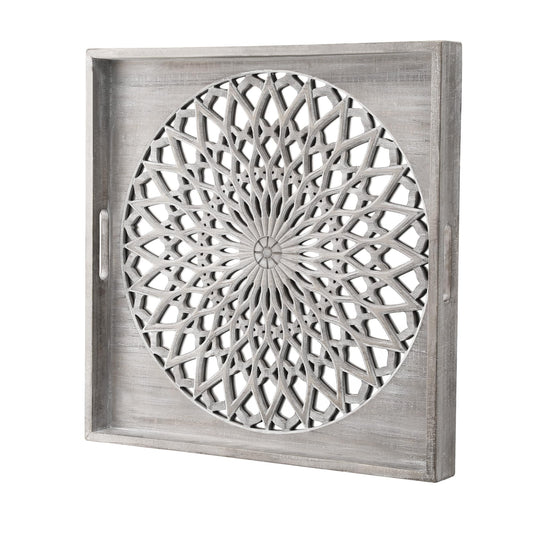 RoyalCraft Farmhouse Wood Mirror, Square Decorative Mirrors for Wall, Small Hanging Mirror, Wall Mirrors for Living Room, Bedroom, Dining Room, Entryway, Hallway, Gray, 23.6¡° X 23.6"
