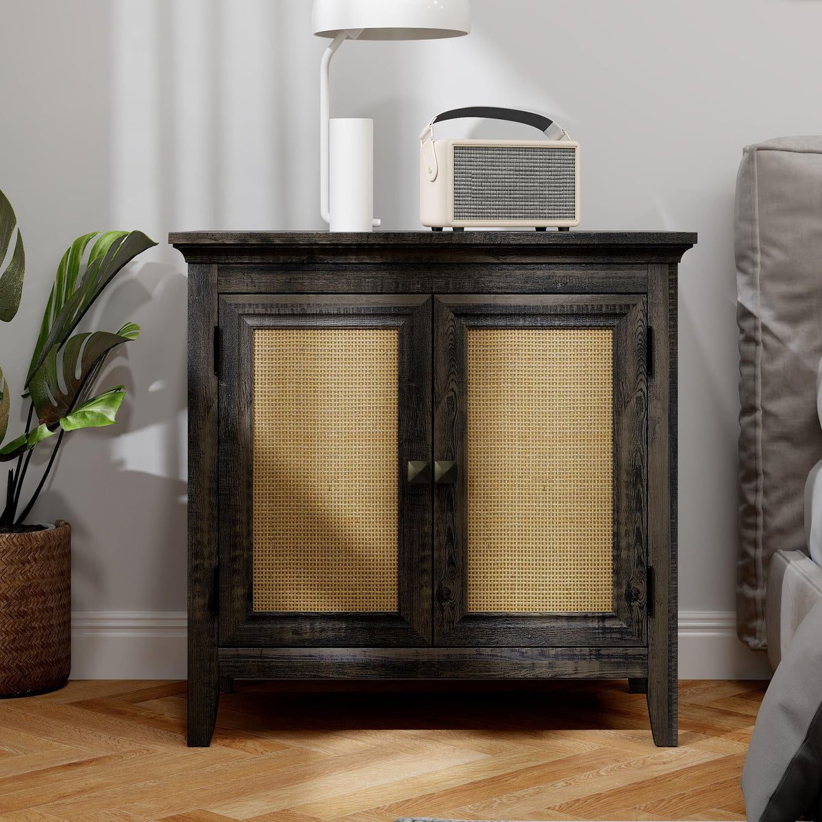 RoyalCraft Storage Cabinet, Kitchen Sideboard Cabinet with Rattan Decor Doors, Accent Buffet Cabinet with Adjustable Storage Shelf, Wood Cabinet Organizer, Coffee