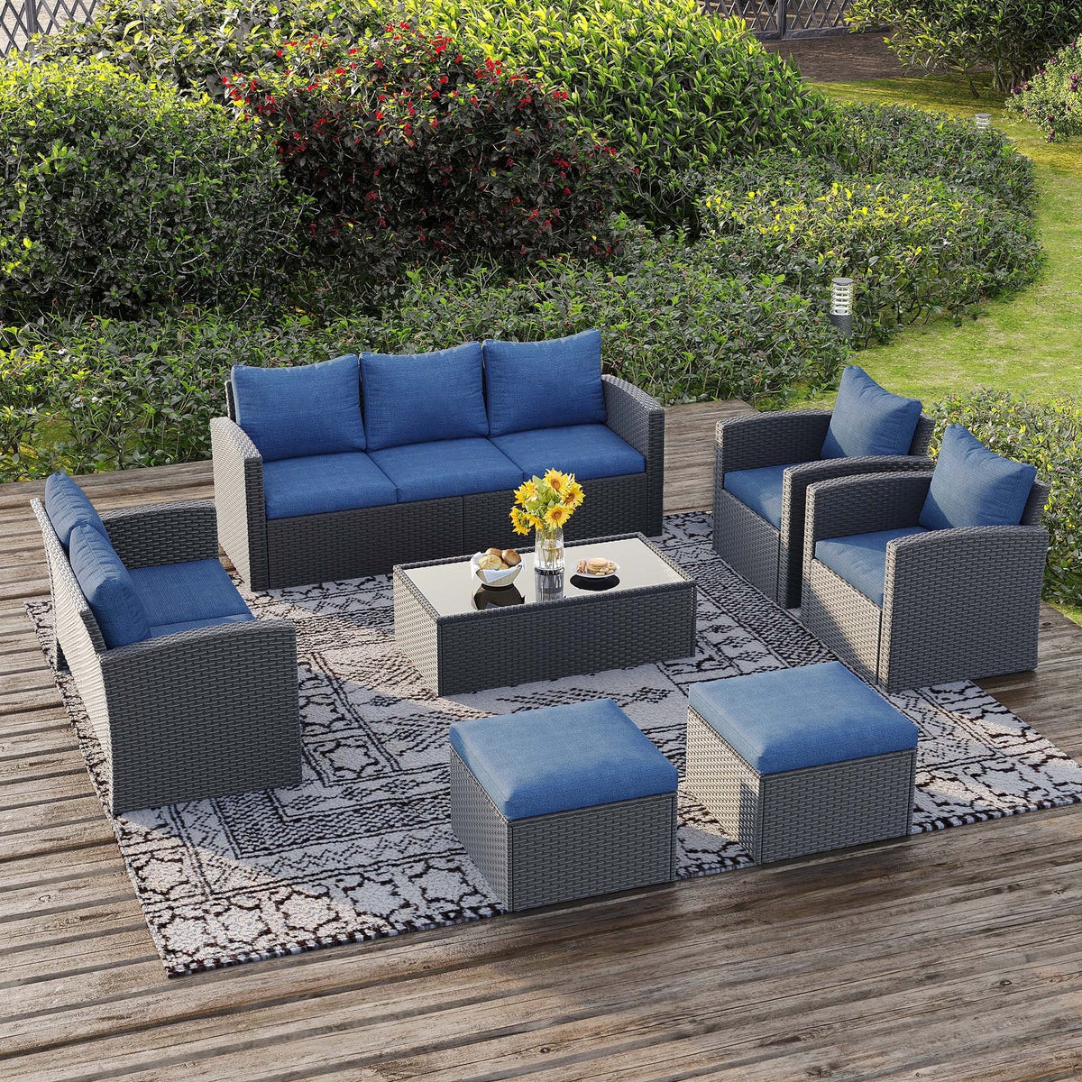 Royalcraft 10 Pieces Patio Furniture Set, All Weather PE Wicker Rattan Outdoor Sectional Sofa with Storage Box and Cushion, Outdoor Furniture for Lawn Backyard Poolside Porch