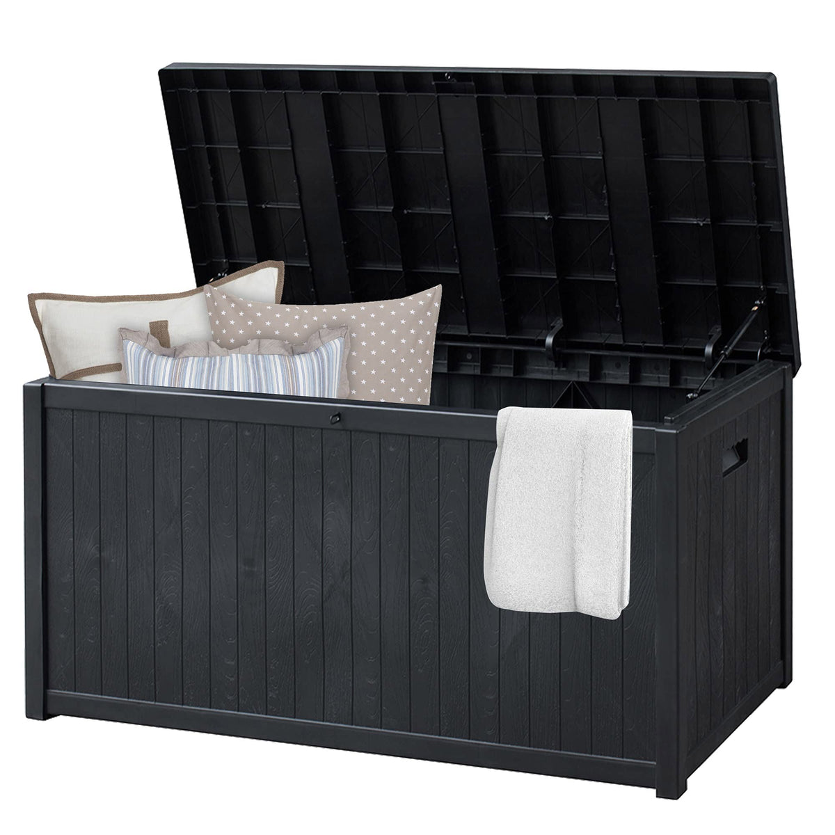 Royalcraft Outdoor Deck Storage Box, Waterproof Outside Patio Rattan Wicker Storage Bin Container with Liner, Large Box for Cushions, Pool Toys and Garden Tools