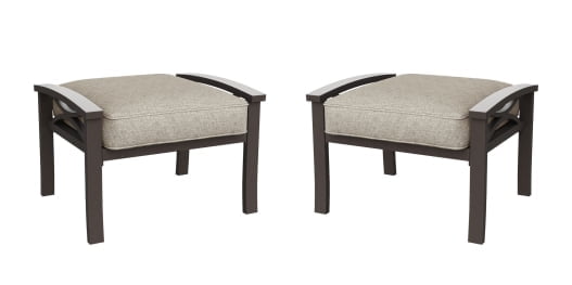 Royalcraft 2 Pieces Metal Outdoor Patio Ottoman Set, Outdoor Foot Stools with Thick Cushion, Small Seat Furniture for Porch Balcony Backyard