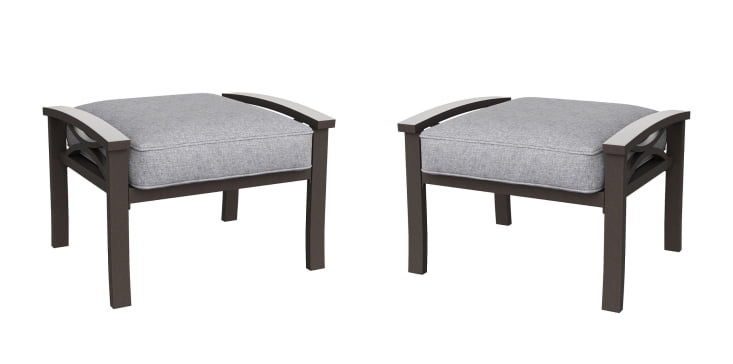 Royalcraft 2 Pieces Metal Outdoor Patio Ottoman Set, Outdoor Foot Stools with Thick Cushion, Small Seat Furniture for Porch Balcony Backyard