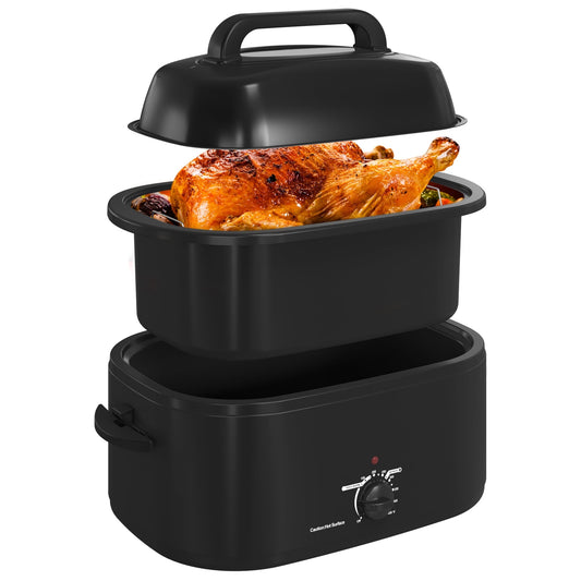 Royalcraft 26 Quart Electric Turkey Roaster Oven with Visible & Self-Basting Lid, Stainless Steel