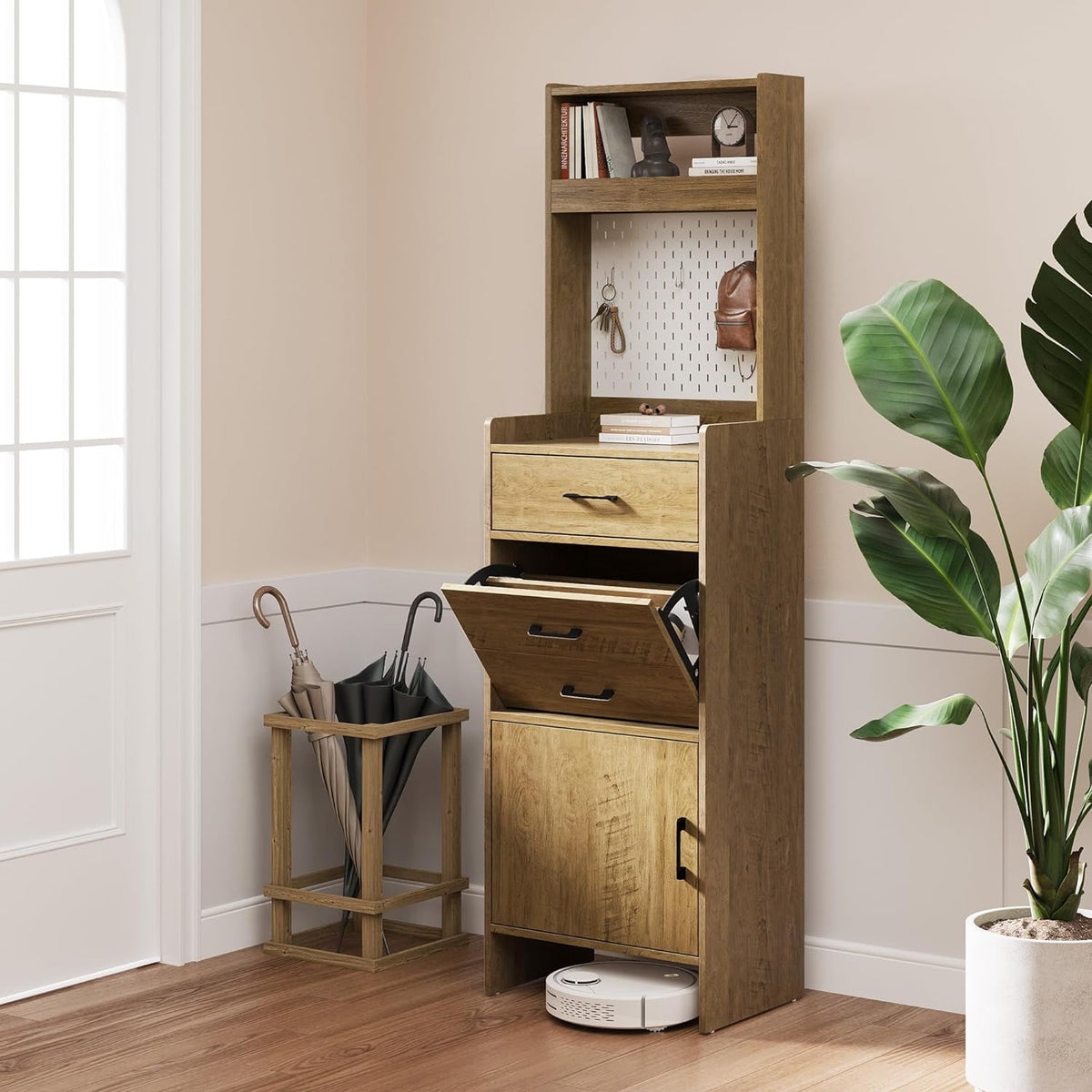Royalcraft 5-in-1 Shoe Cabinet with Flip Drawer, Entryway Shoe Storage with Pegboard, Adjustable Shelf, Wood Entryway Cabinet