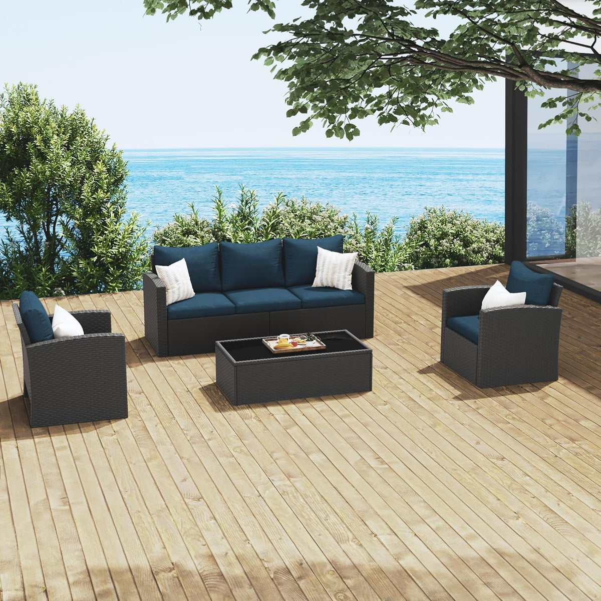 Royalcraft 9 Pieces Patio Furniture Sets, All-Weather Outdoor Sectional Sofa Wicker Rattan Couch Modern Conversation Set with Storage Box, Coffee Table and Grey Cushion