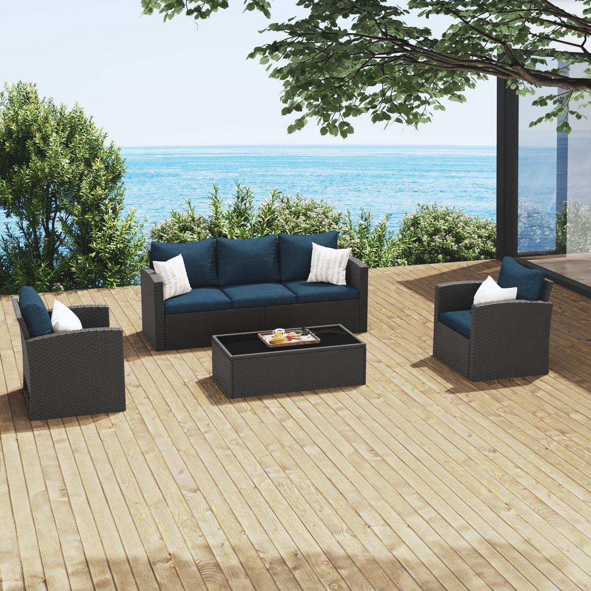 Royalcraft 6 Pieces Patio Furniture Set, All Weather PE Wicker Rattan Outdoor Sectional Sofa with Storage Box and Cushion, Outdoor Furniture for Lawn Backyard Poolside Porch