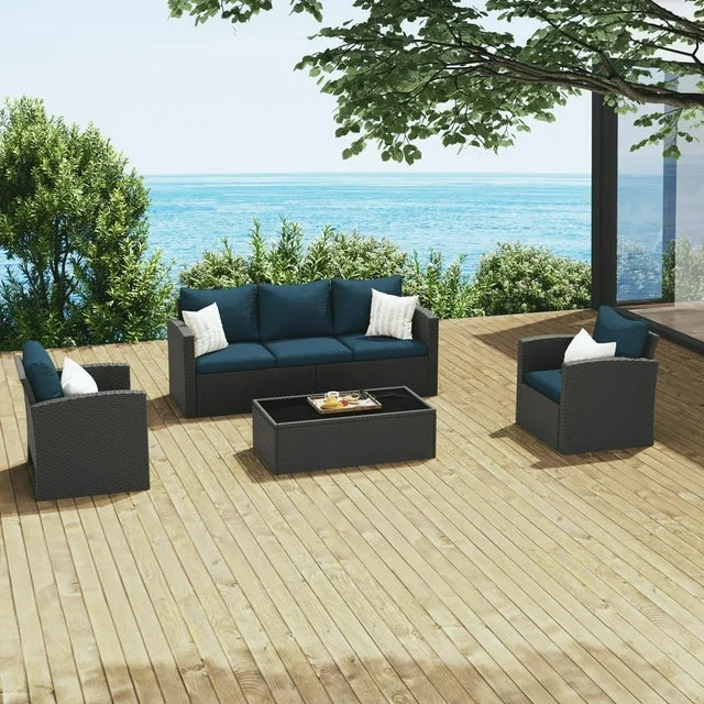 Royalcraft 8 Pieces Patio Furniture Set, All Weather PE Wicker Rattan Outdoor Sectional Sofa with Storage Box and Cushion, Outdoor Furniture for Lawn Backyard Poolside Porch
