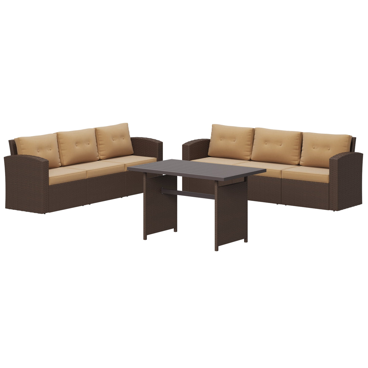 Royalcraft 9-Piece Patio Furniture with Waterproof Outdoor Coffee Table, 73 Gallon Storage Box, Lightweight Aluminum Frame, All-Weather Wicker Rattan,Brown Wicker and Dark Grey Cushion