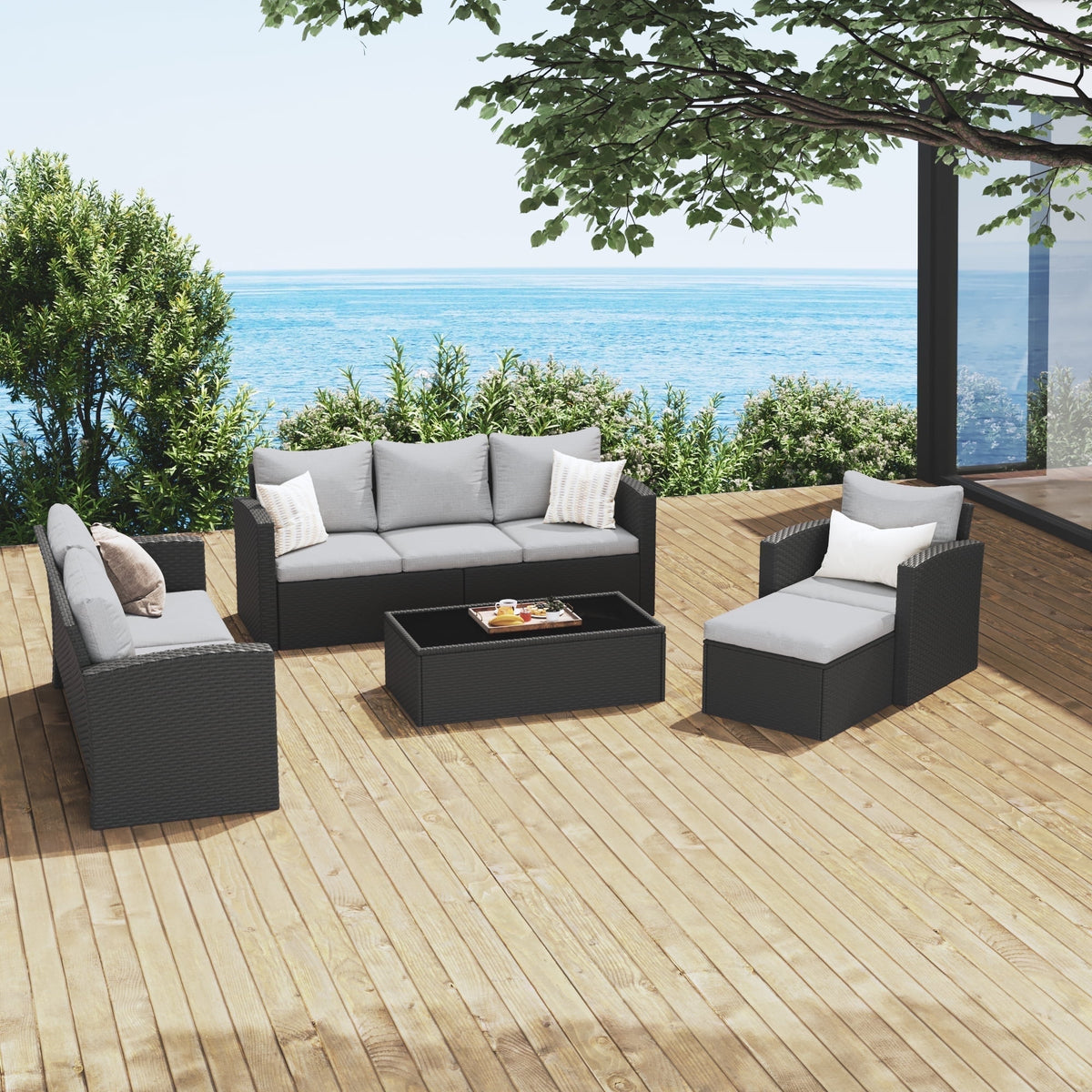 Royalcraft 8 Pieces Patio Furniture Set, All Weather PE Wicker Rattan Outdoor Sectional Sofa with Loveseat and Cushion, Outdoor Furniture for Lawn Backyard Poolside Porch