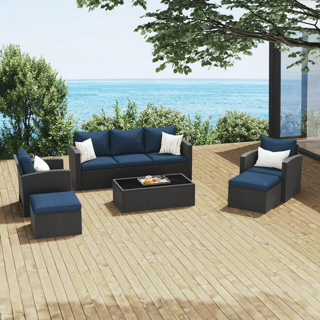 Royalcraft 9 Pieces Patio Furniture Sets, All-Weather Outdoor Sectional Sofa Wicker Rattan Couch Modern Conversation Set with Storage Box, Coffee Table and Grey Cushion