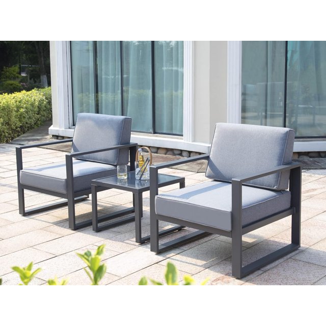 Royalcraft Aluminum Patio Furniture Set, All-Weather 7 Pieces Outdoor Couch Conversation Set Modern Metal Outdoor Sectional Sofa with Ottomans and Coffee Table